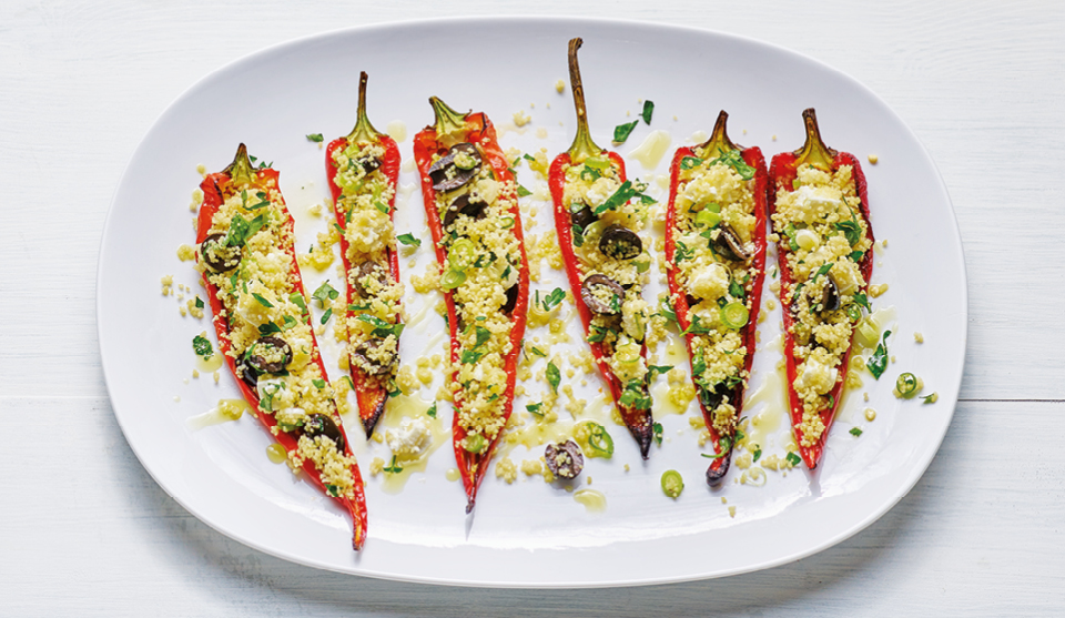 Stuffed Sweet Pointed Peppers served on a white plate